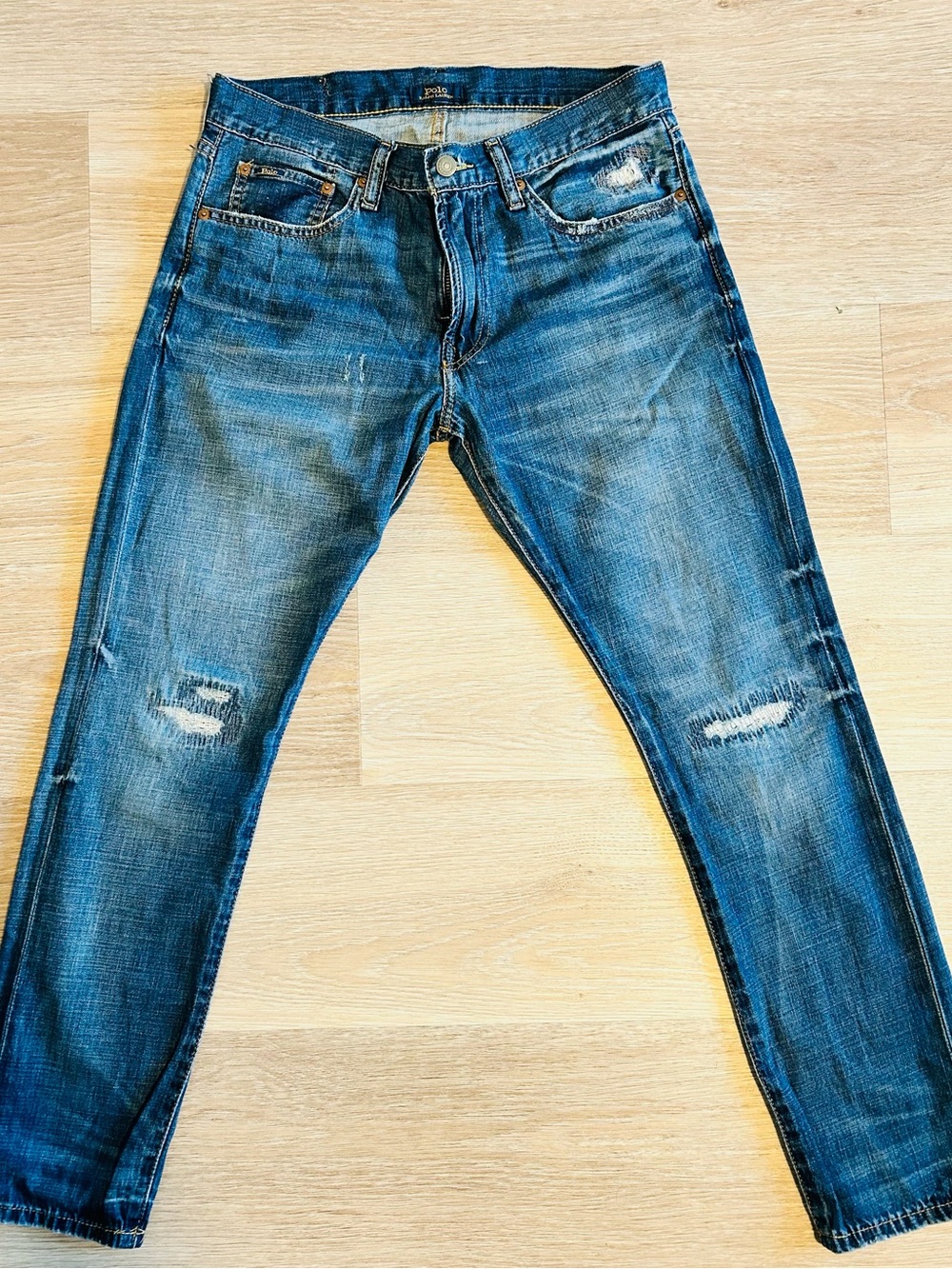 Ralph Lauren Slim Straight Distressed Blue Jeans
